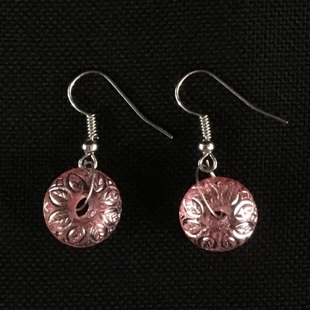 Pink Circle Drop Earrings - Picture 1 of 1